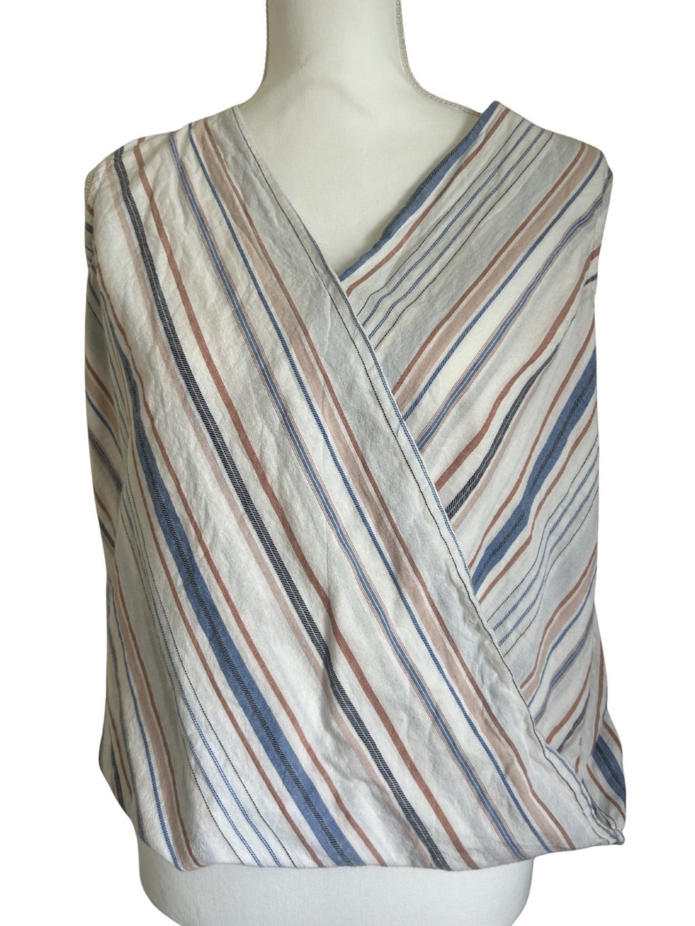 KUT from the Kloth Striped Faux Wrap Sleeveless Blouse 100% Cotton Size S